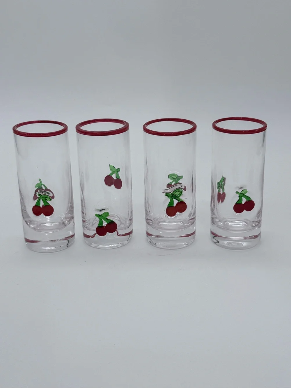 4 Pc Red Cherry Icon Shot Glasses Anthropologie Coquette Retro 1950’s Style